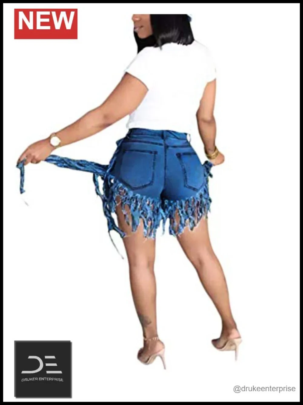 High Waisted Denim Jean Shorts with Frayed Hem Stretchy Casual